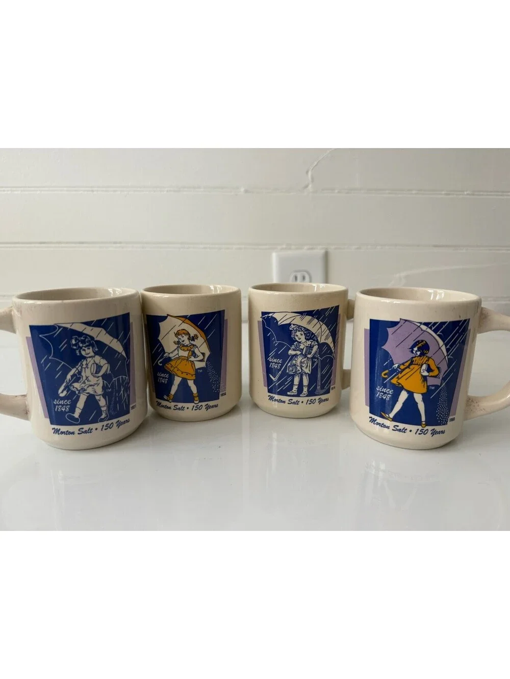 Vintage Morton Salt Girl Logo Mug Set of 4